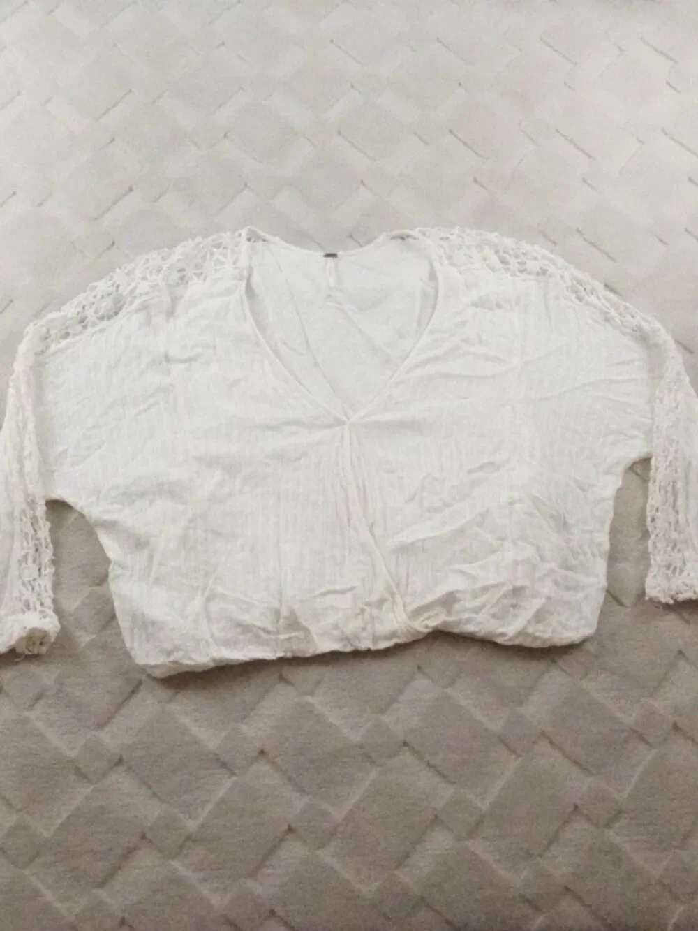 Free People Blouse Womens Large Floral Lace Sleeve Boho Western